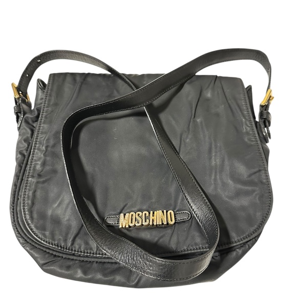 Vintage MOSCHINO Black Nylon Logo Crossbody Bag Purse - Picture 13 of 14